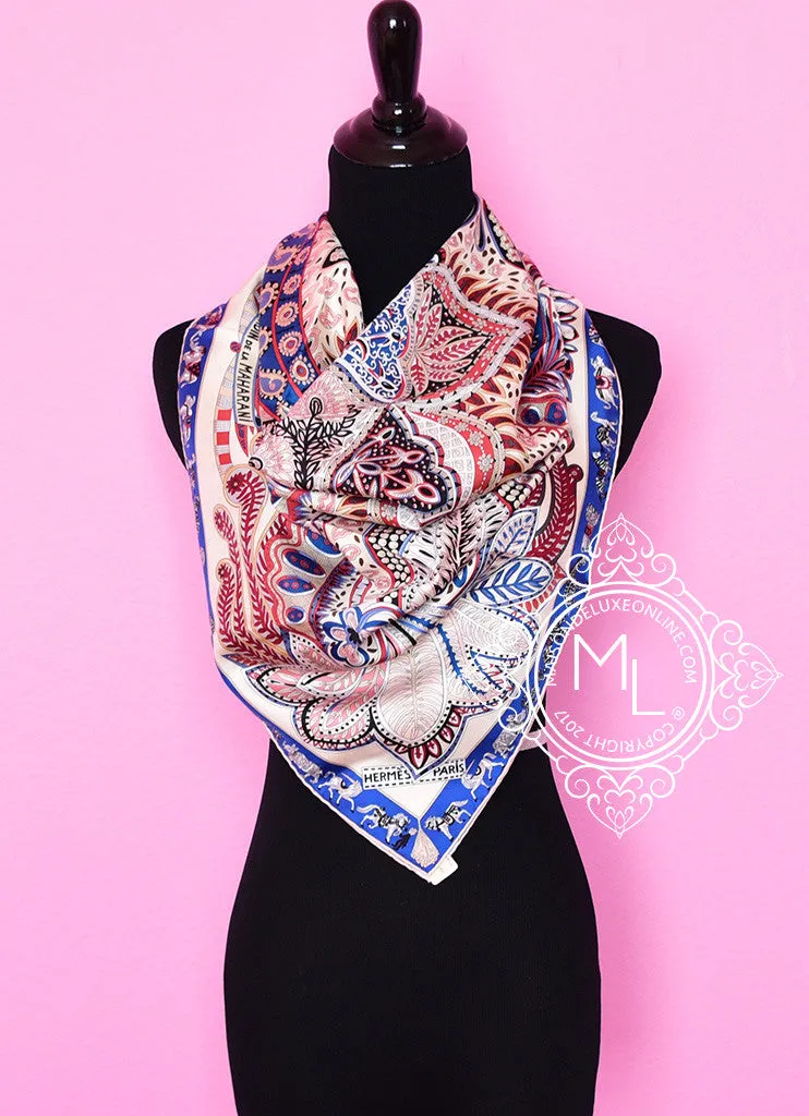 Hermes Blue Pink Twill Silk 90 cm Le Jardin de la Maharani Scarf