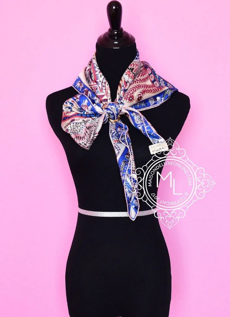 Hermes Blue Pink Twill Silk 90 cm Le Jardin de la Maharani Scarf