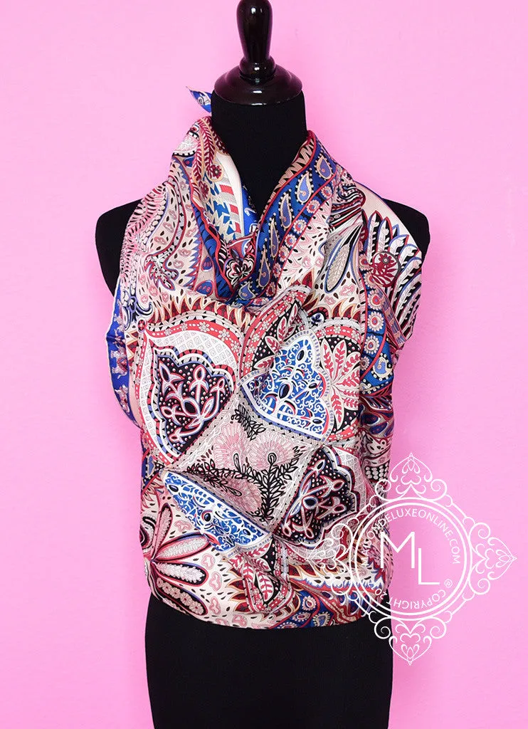 Hermes Blue Pink Twill Silk 90 cm Le Jardin de la Maharani Scarf