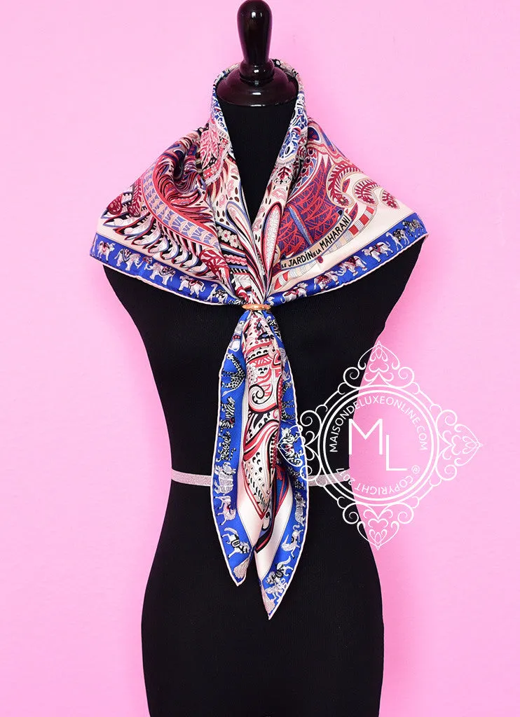 Hermes Blue Pink Twill Silk 90 cm Le Jardin de la Maharani Scarf