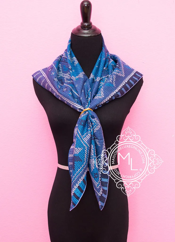 Hermes Blue Twill Silk 90 cm Au coin du feu Scarf