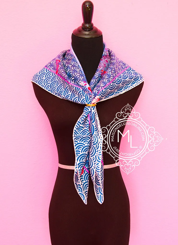 Hermes Blue Twill Silk 90 cm Bateau Fleuri Scarf