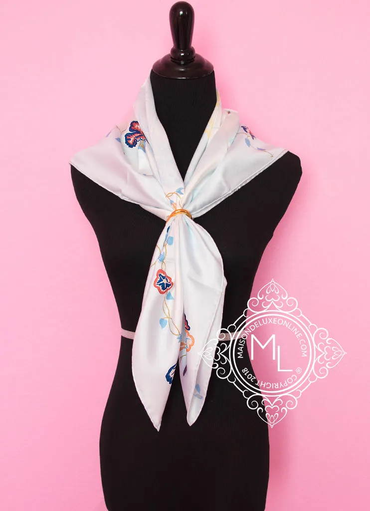 Hermes Blue Twill Silk 90 cm Brides Fleuries Scarf