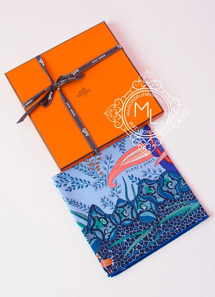 Hermes Blue Twill Silk 90 cm Flowers of South Africa Scarf