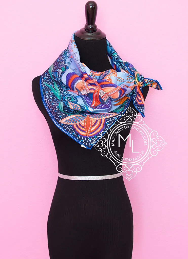 Hermes Blue Twill Silk 90 cm Flowers of South Africa Scarf