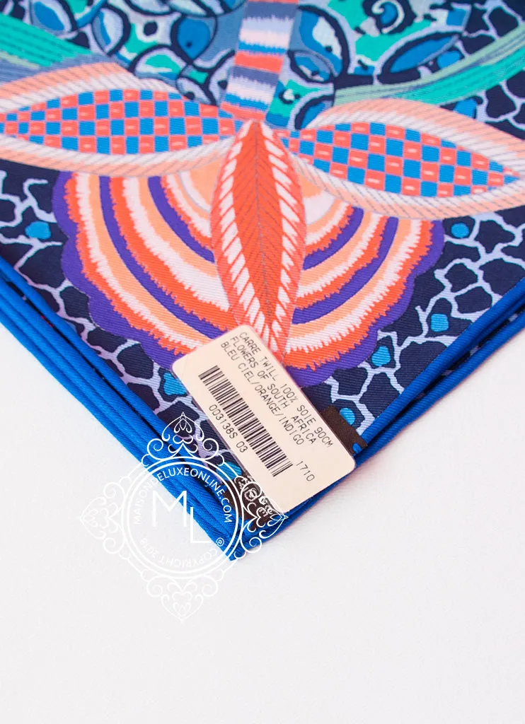 Hermes Blue Twill Silk 90 cm Flowers of South Africa Scarf