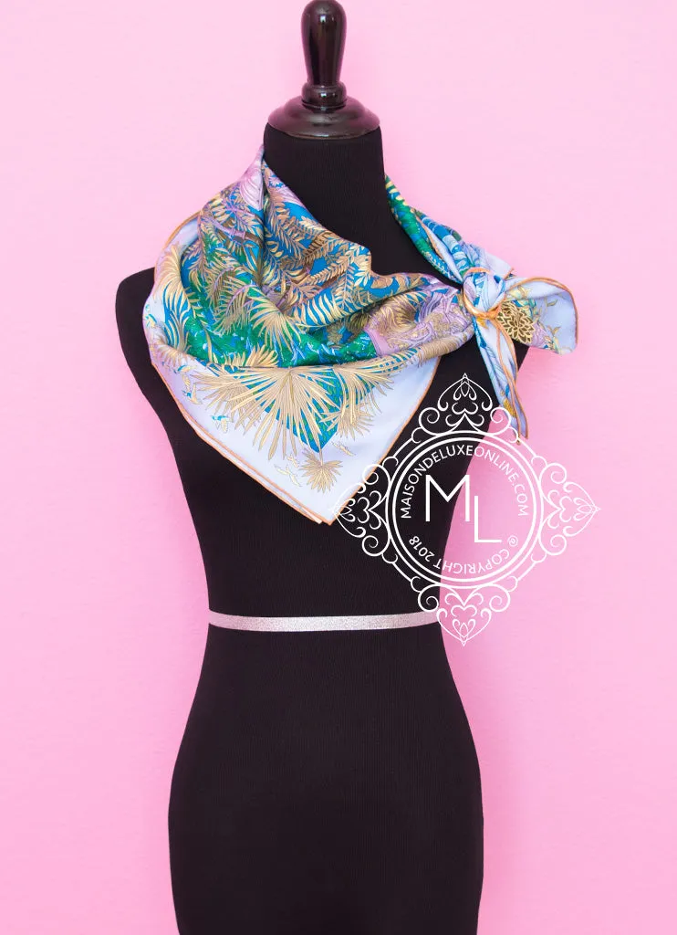 Hermes Blue Twill Silk 90 cm Jardin à a Sintra Scarf