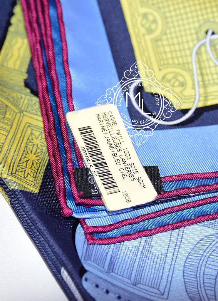 Hermes Blue Twill Silk 90 cm Merveilleuses Lanternes Scarf