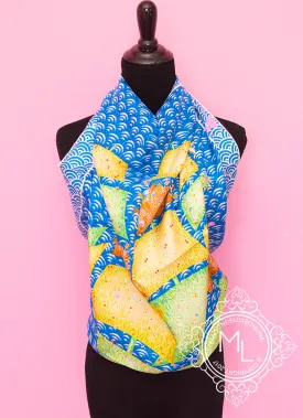 Hermes Blue Yellow Twill Silk 90 cm Bateau Fleuri Scarf