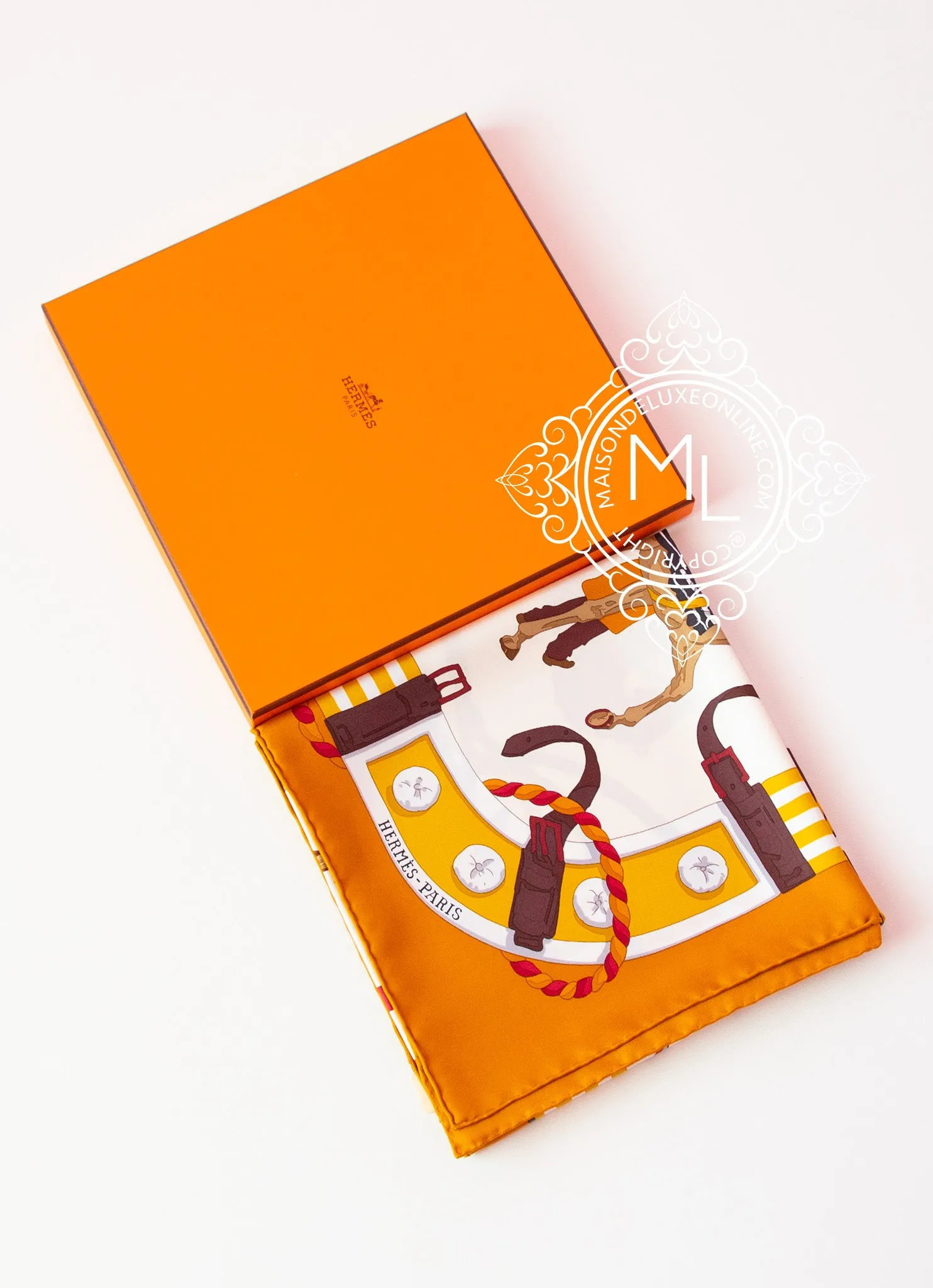 Hermes Brown Twill Silk 90 cm Ronds de Marche Scarf