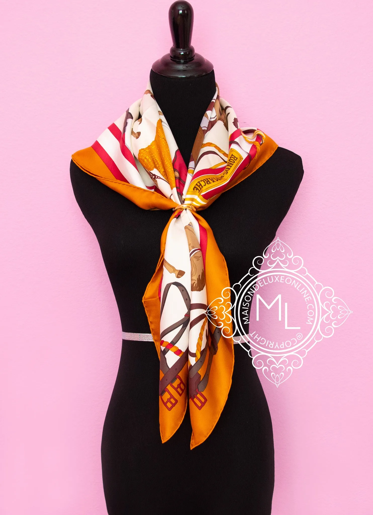 Hermes Brown Twill Silk 90 cm Ronds de Marche Scarf