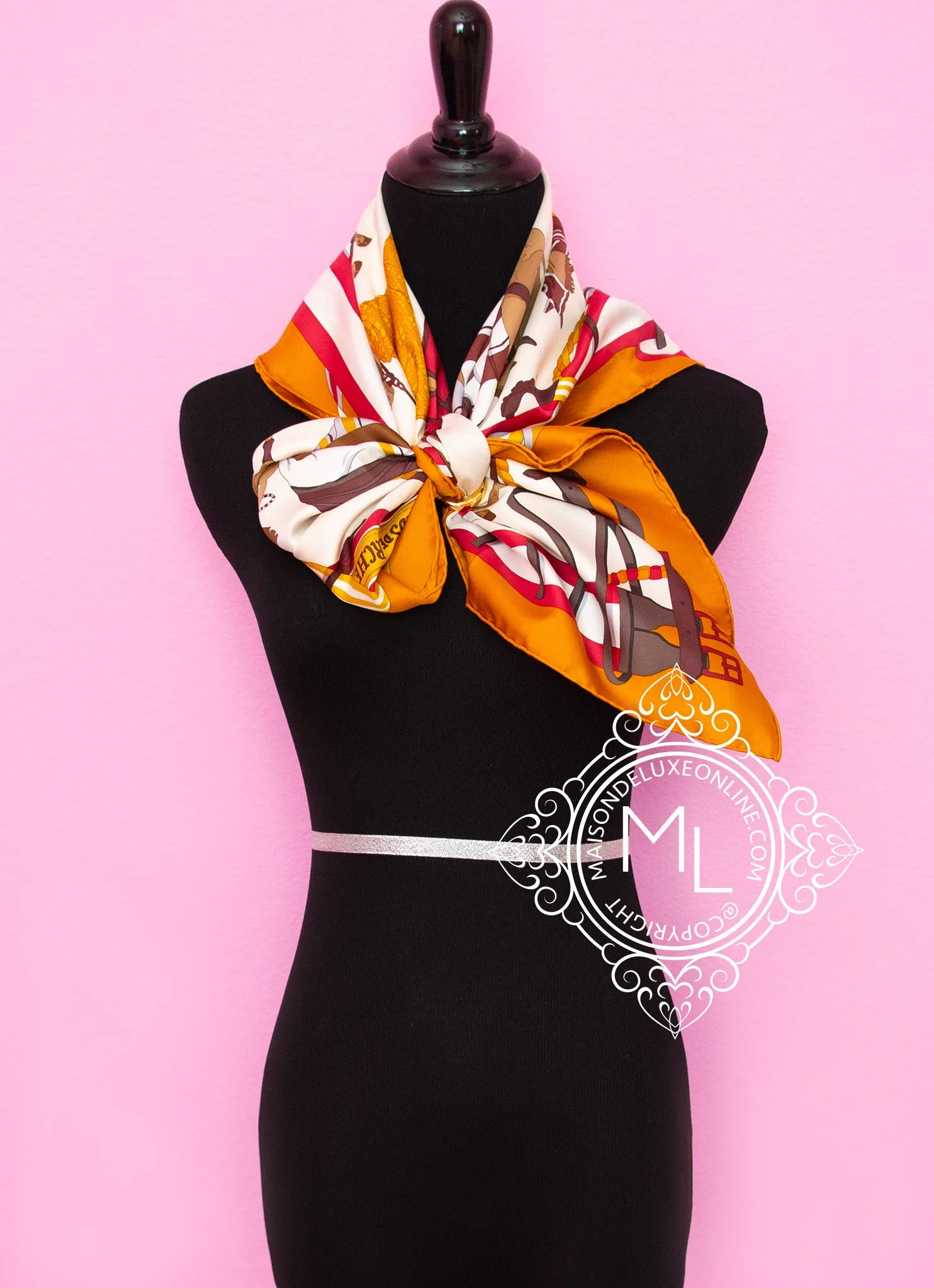 Hermes Brown Twill Silk 90 cm Ronds de Marche Scarf