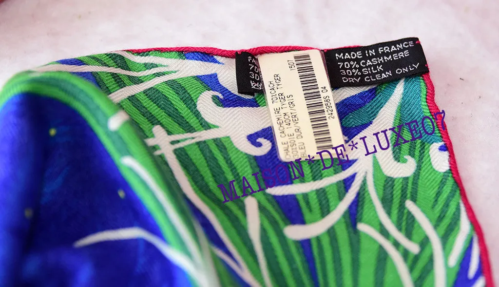 Hermes Cashmere 140 GM Tyger Tyger Blue Fuchsia Shawl Scarf