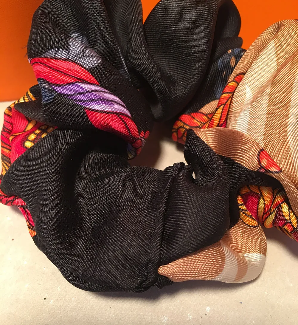 Hermes Handmade Le Timbalier Silk Scarf Scrunchie