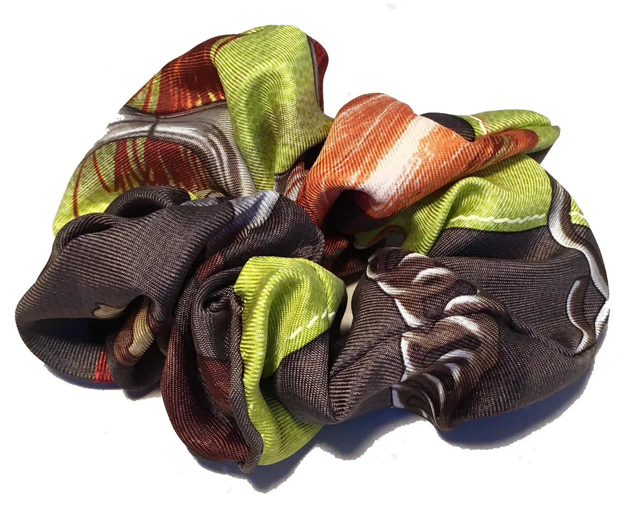 Hermes Handmade Projets Carres Silk Scarf Scrunchie in Green