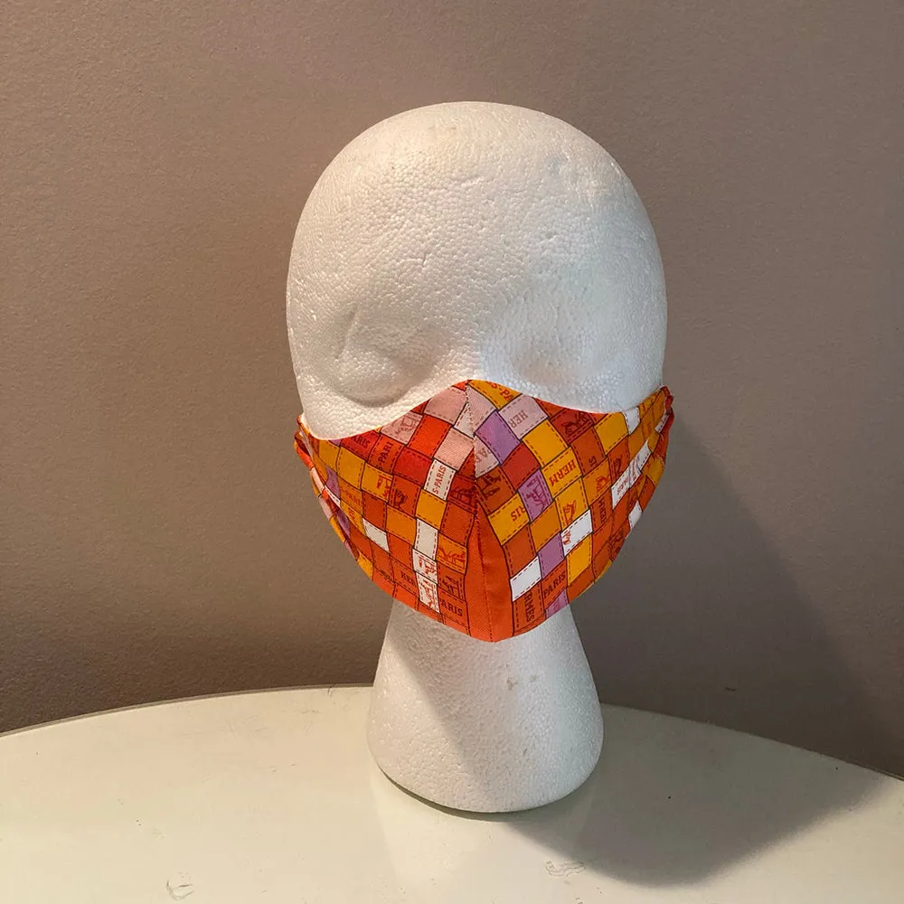 Hermes Orange Bolduc Au Carre Silk Scarf Face Mask