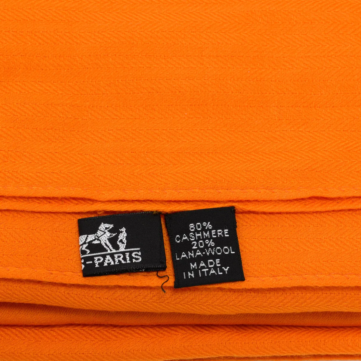 Hermes Orange Cashmere Herringbone H Shawl