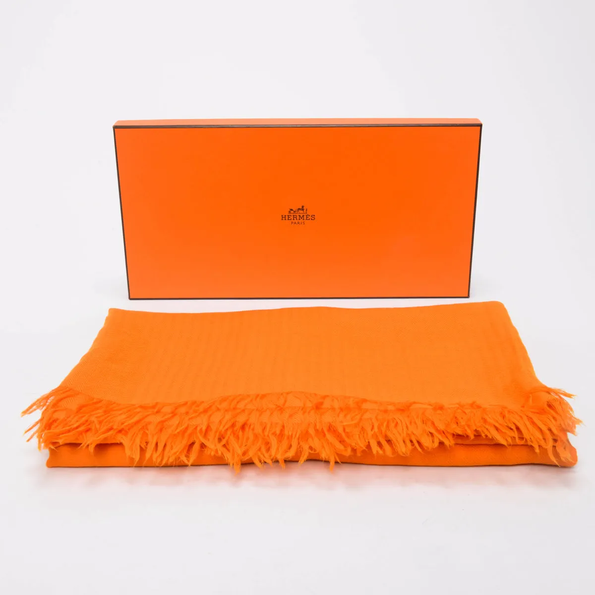 Hermes Orange Cashmere Herringbone H Shawl