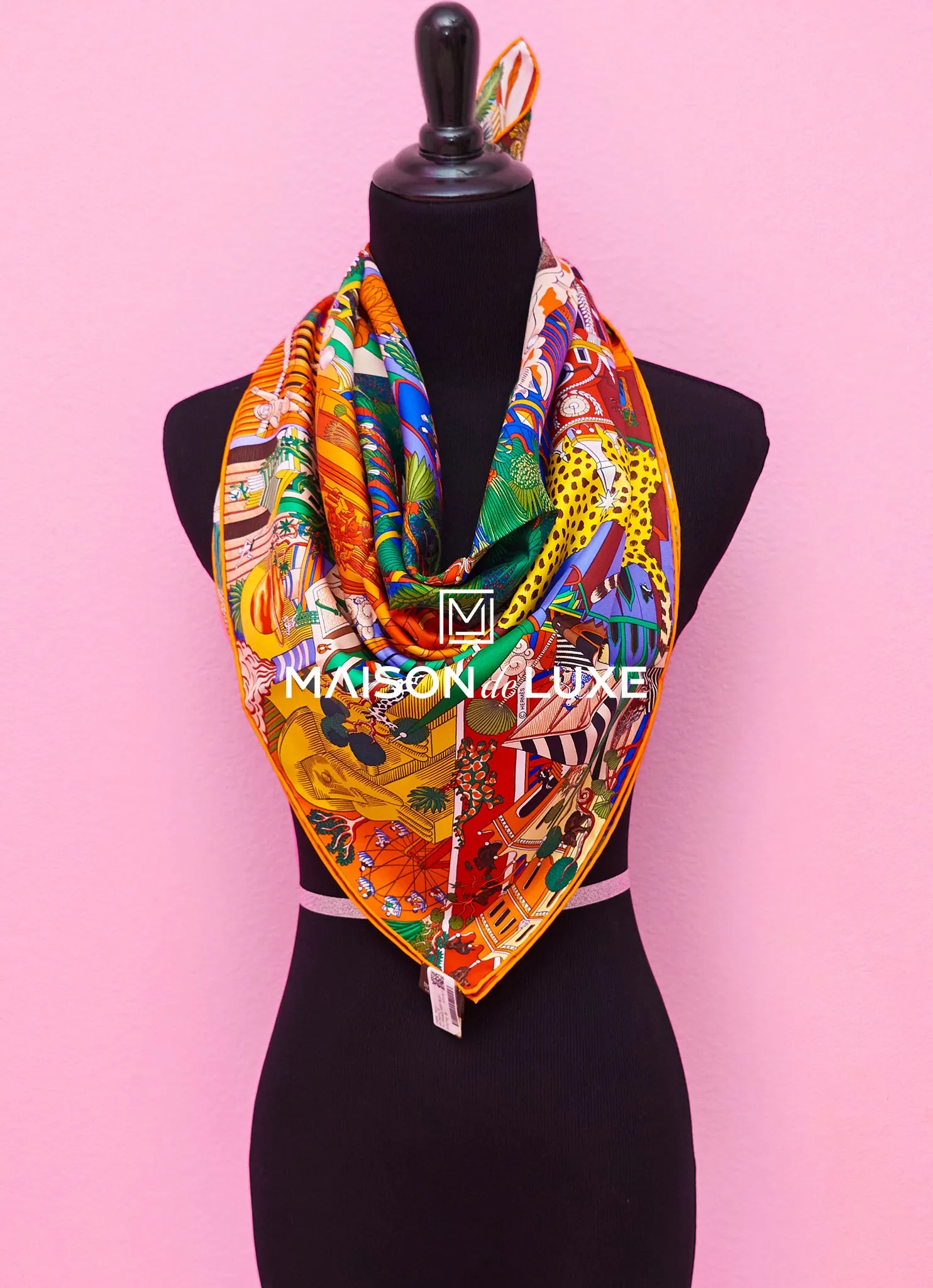 Hermes "Animapolis" Orange Twill Silk 90 cm Scarf