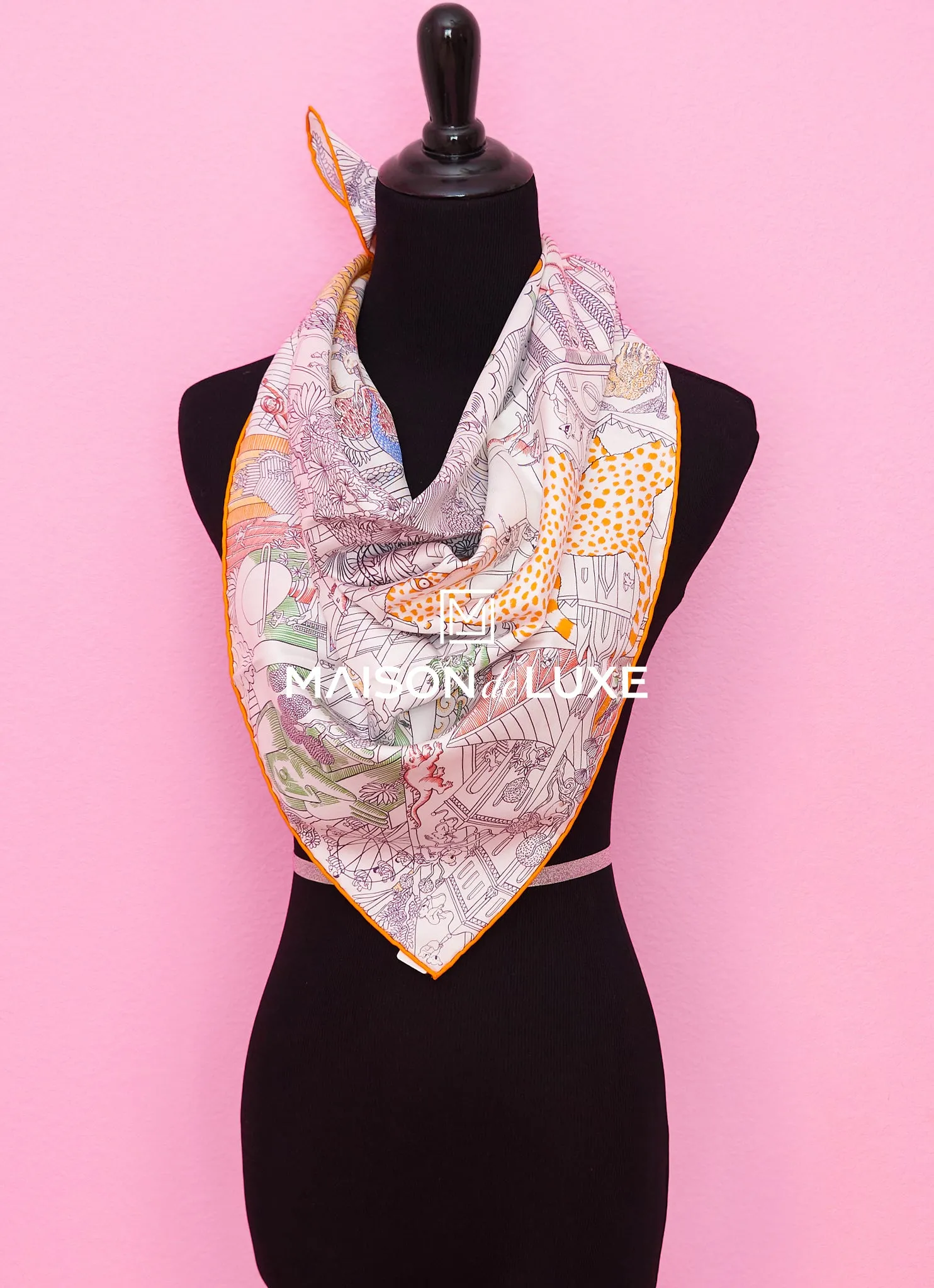 Hermes "Animapolis" White Twill Silk 90 cm Scarf