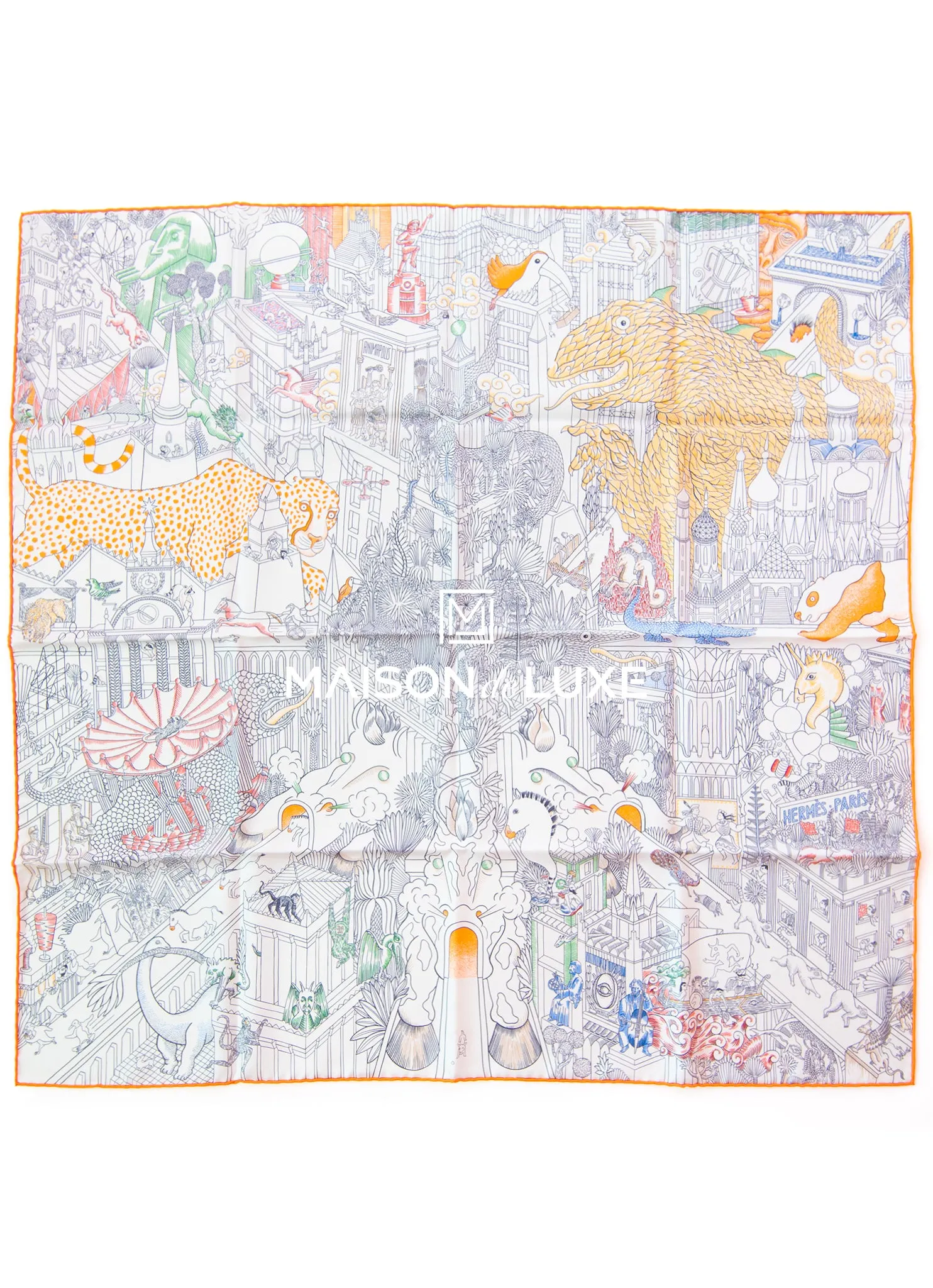 Hermes "Animapolis" White Twill Silk 90 cm Scarf