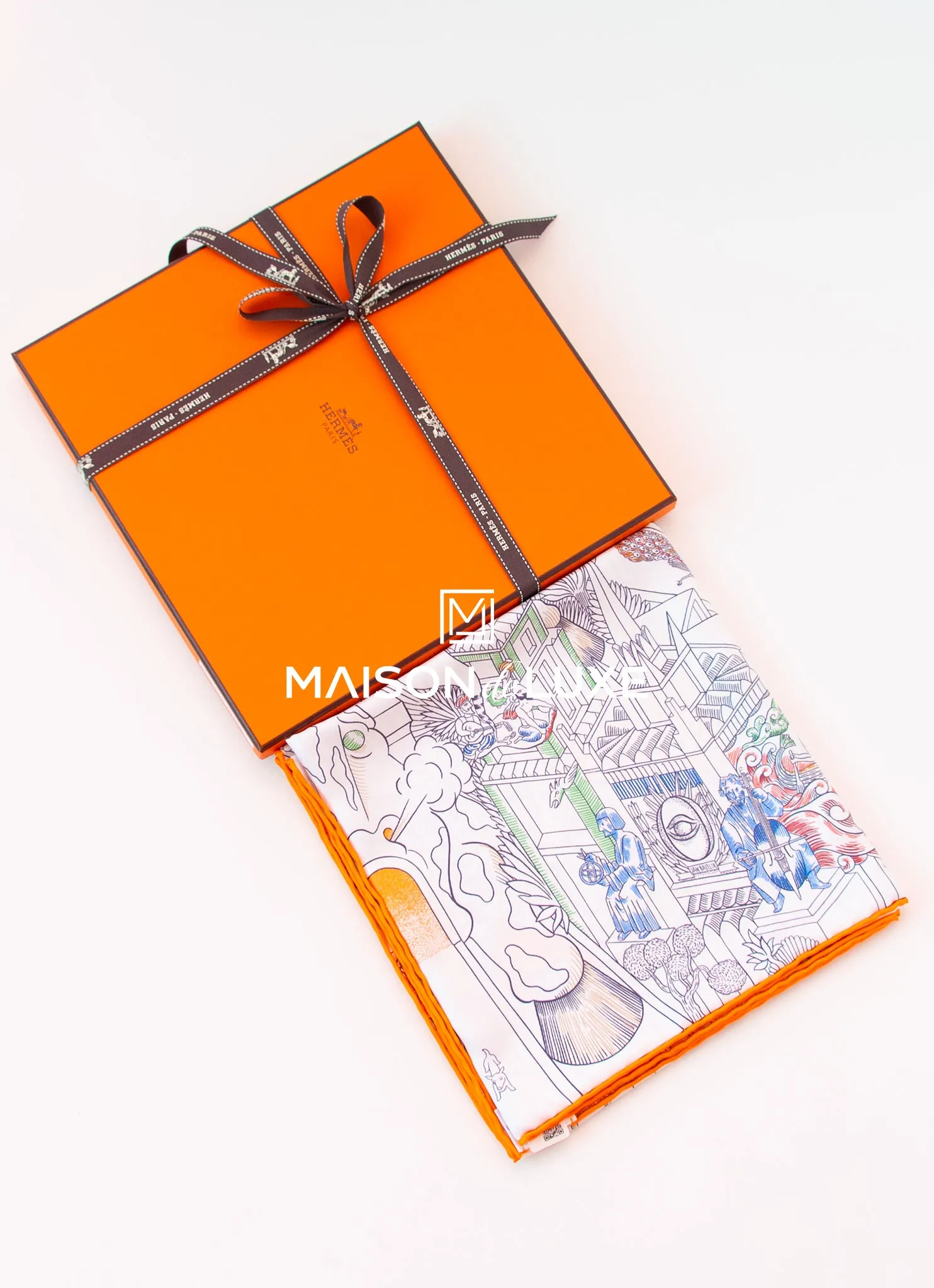 Hermes "Animapolis" White Twill Silk 90 cm Scarf