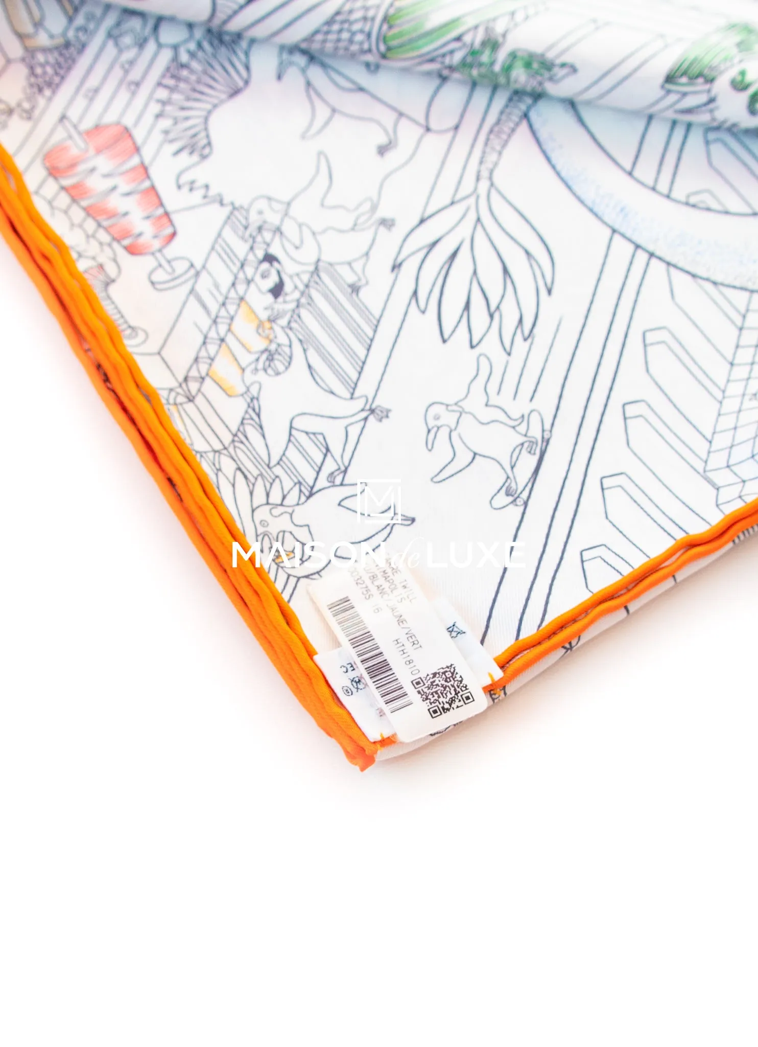 Hermes "Animapolis" White Twill Silk 90 cm Scarf