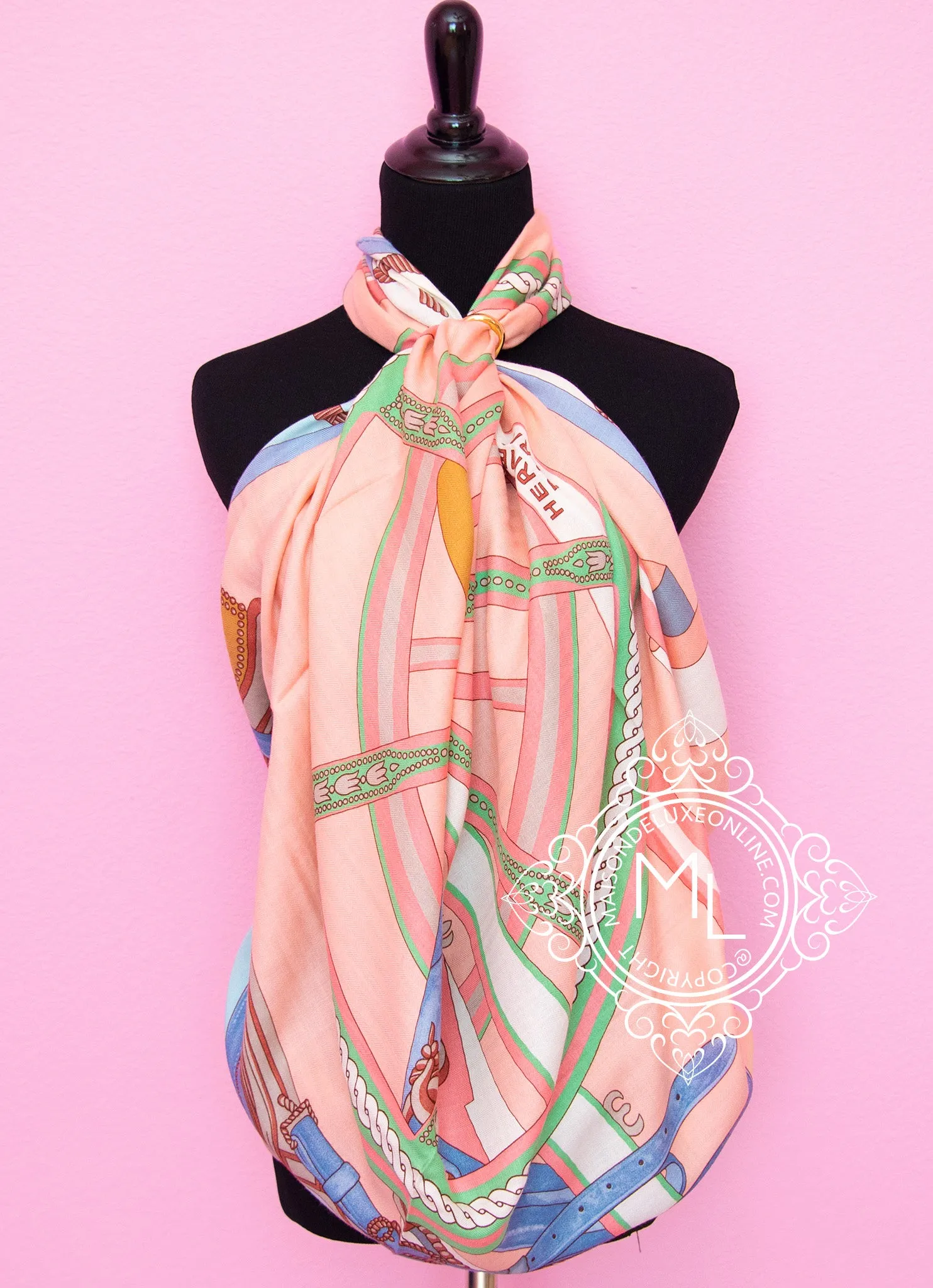 Hermes "Balade en Berline" Pink Cashmere 140 GM Shawl Scarf