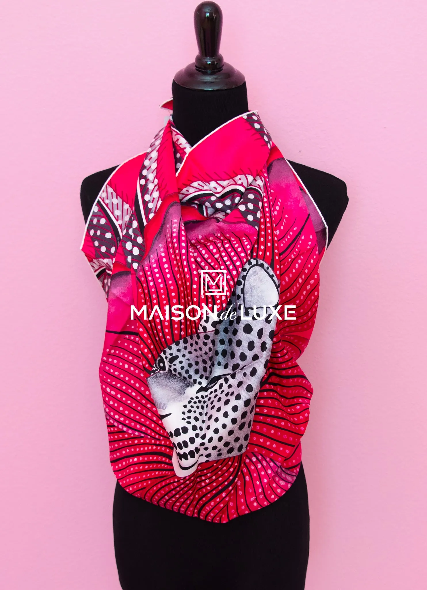 Hermes "Baobab Cat" Fuchsia Twill Silk 90 cm Scarf