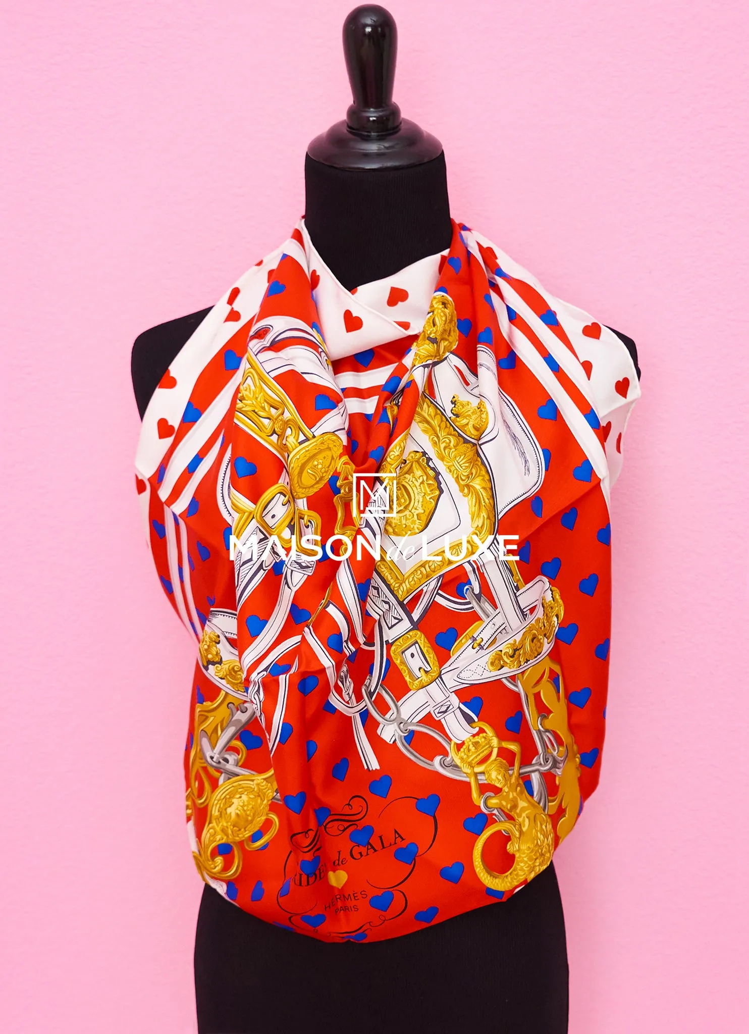 Hermes "Brides De Gala Love" Red Twill Silk 90 cm Scarf