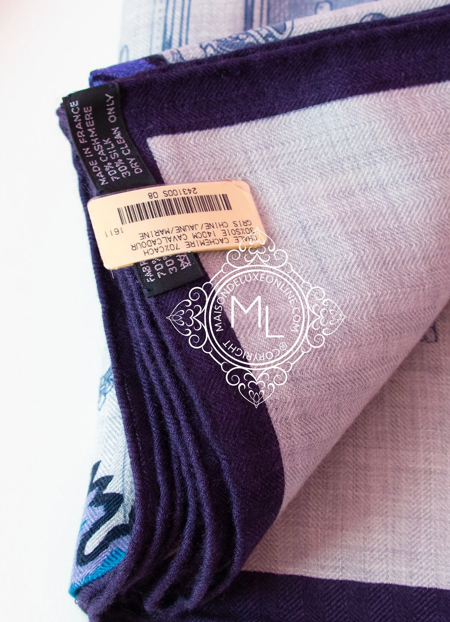 Hermes "Cavalcadour Fleuri" Purple Cashmere 140 GM Shawl Scarf