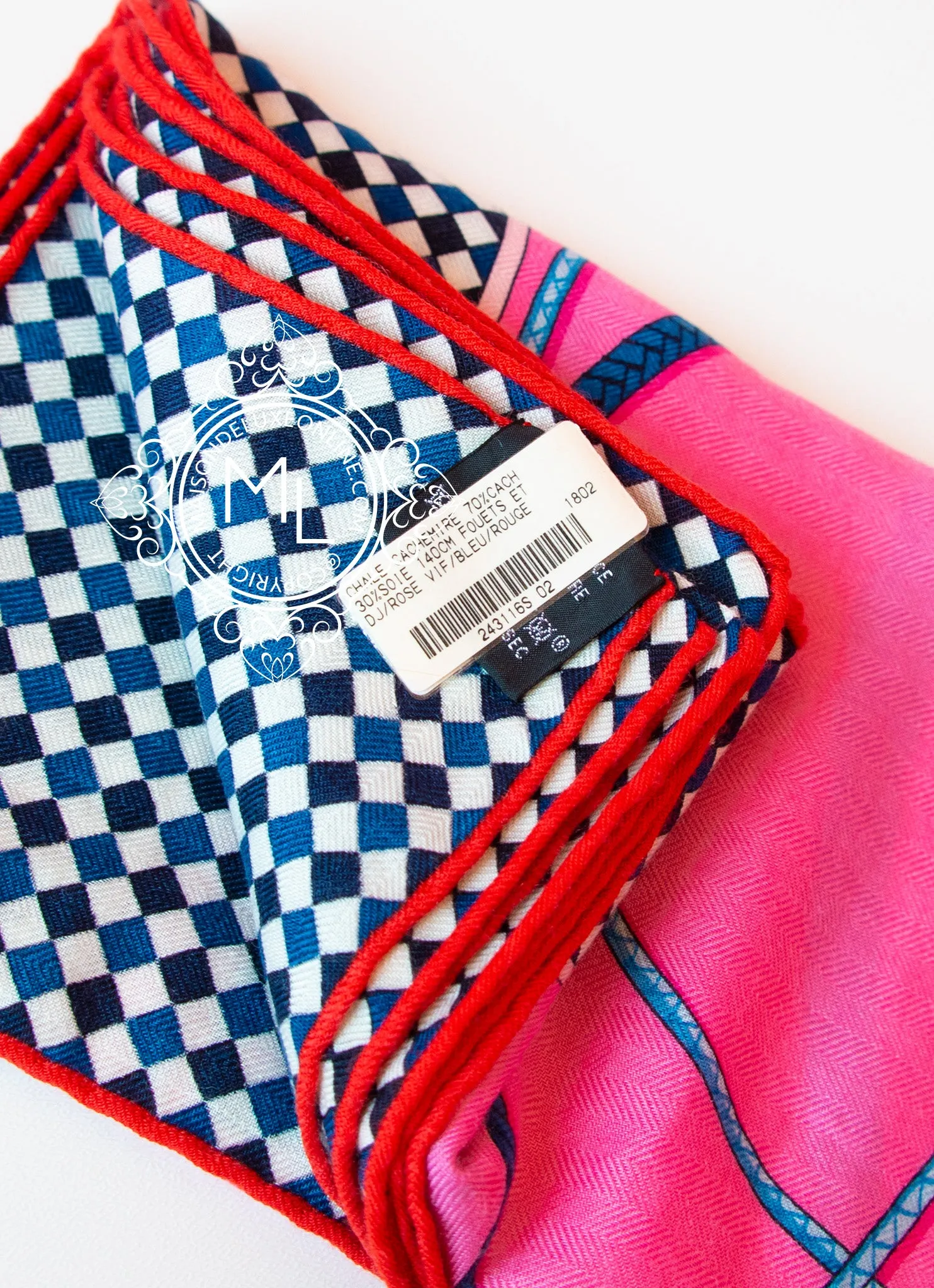 Hermes "Fouets et Badines" Pink Cashmere 140 GM Shawl Scarf