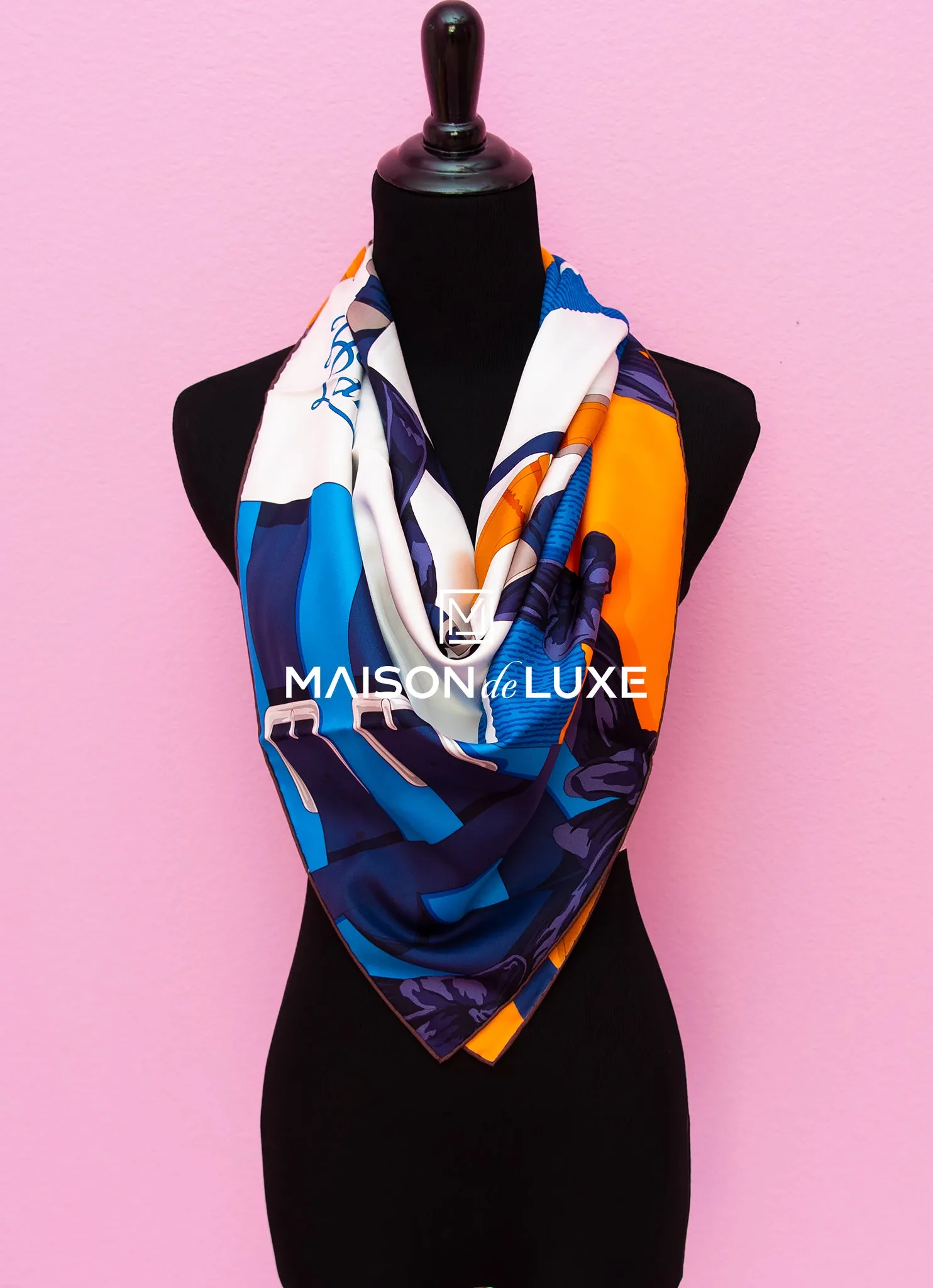 Hermes "Grand Manege Detail" Orange Twill Silk 90 cm Scarf