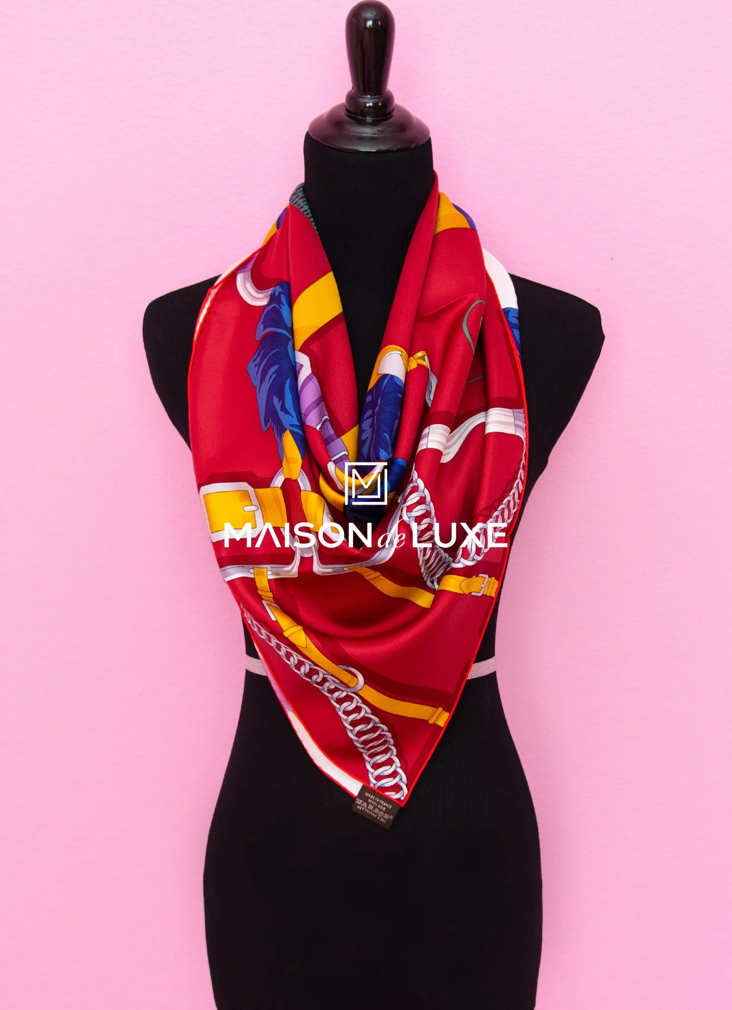 Hermes "Grand Manege Detail" Red Twill Silk 90 cm Scarf