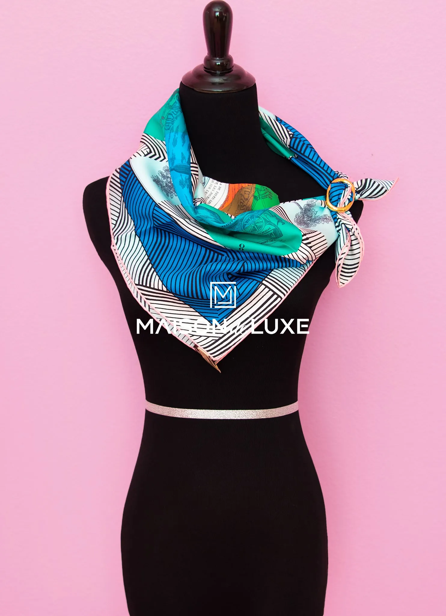 Hermes "Jeu des Omnibus Remix" Green Twill Silk 90 cm Scarf