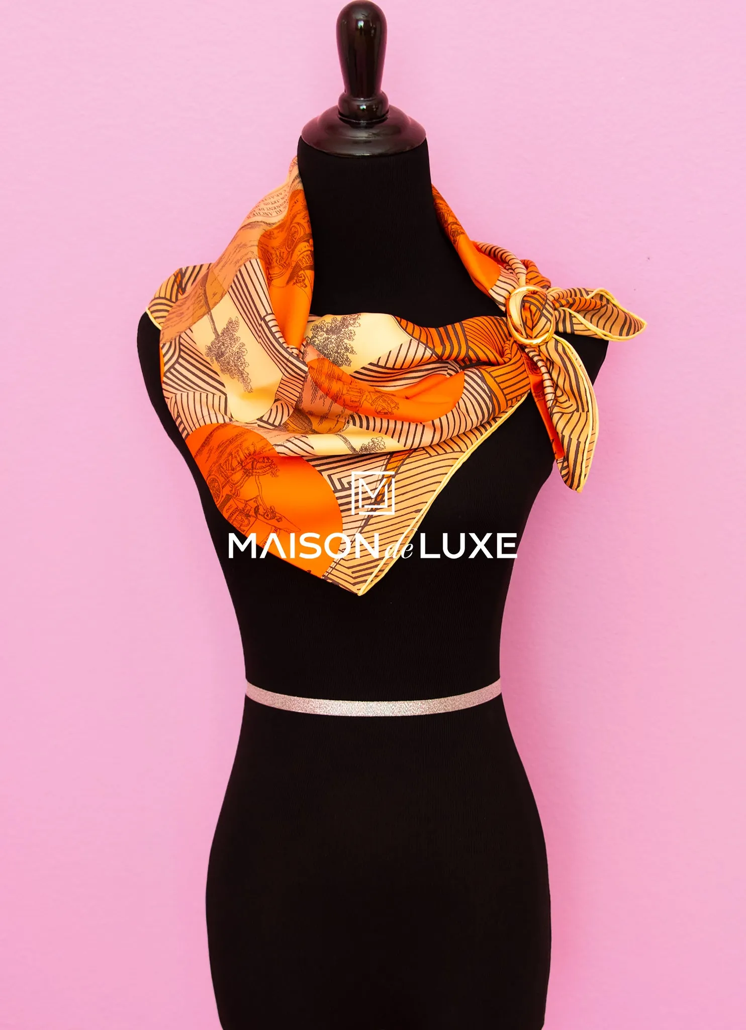 Hermes "Jeu des Omnibus Remix" Orange Twill Silk 90 cm Scarf