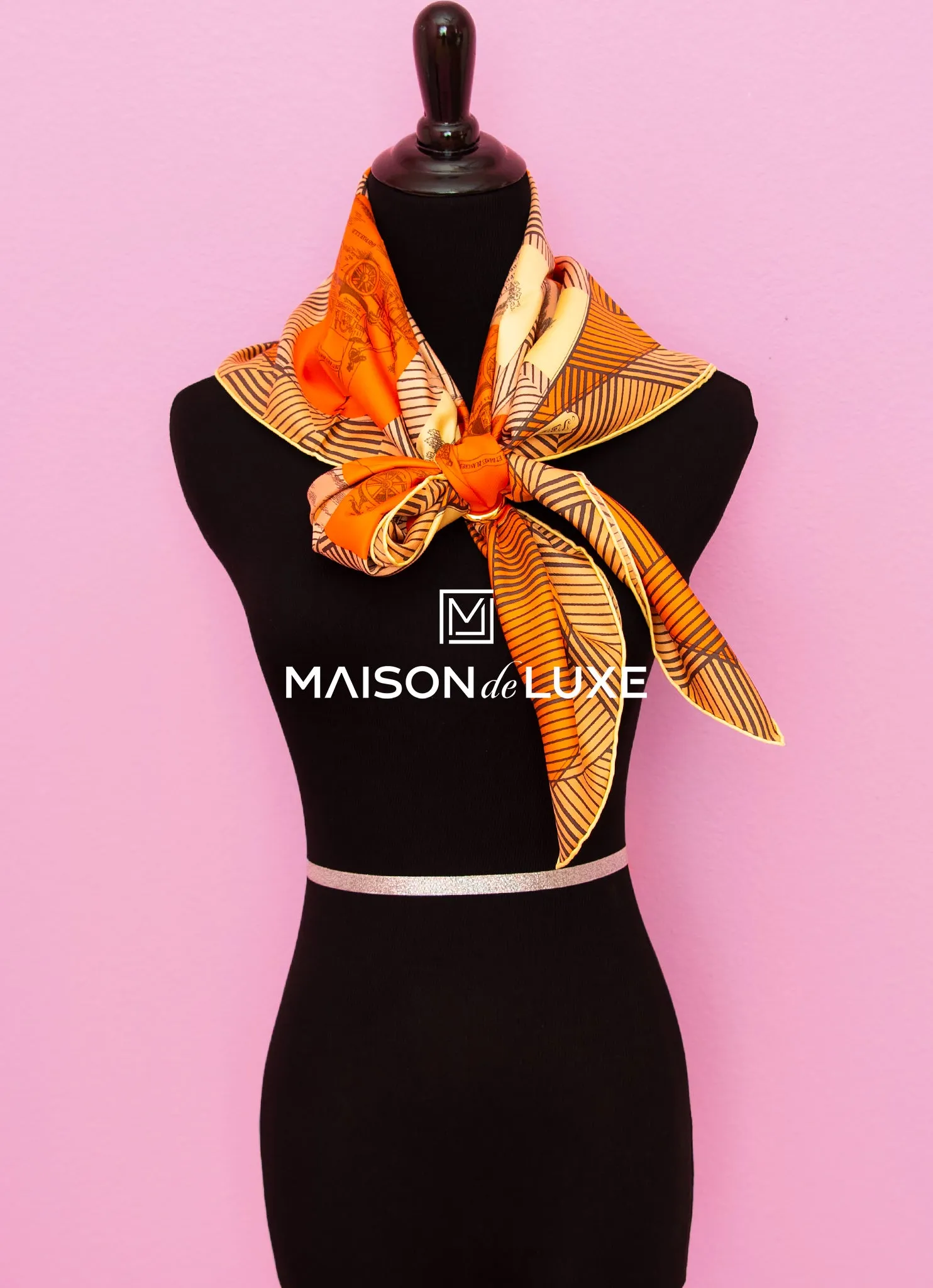 Hermes "Jeu des Omnibus Remix" Orange Twill Silk 90 cm Scarf