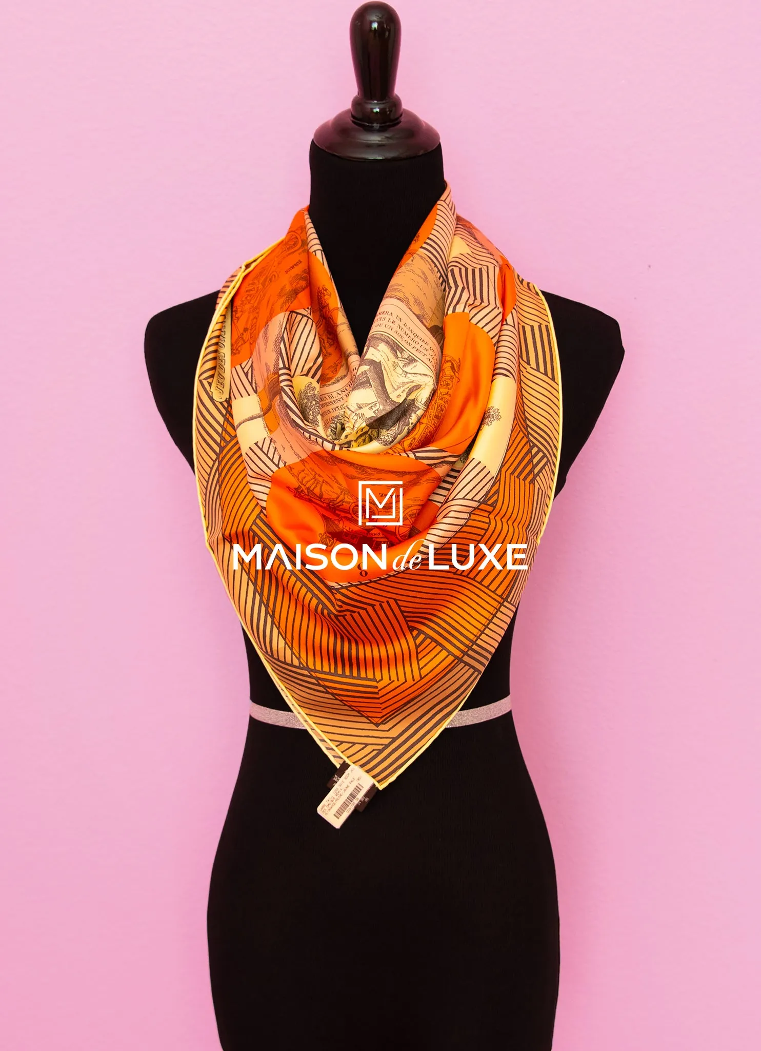 Hermes "Jeu des Omnibus Remix" Orange Twill Silk 90 cm Scarf