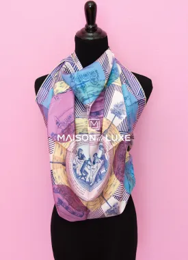 Hermes "Jeu des Omnibus Remix" Purple Twill Silk 90 cm Scarf