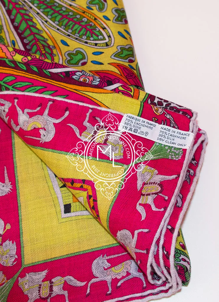 Hermes "Le Jardin de la Maharani" Yellow Cashmere 140 GM Shawl Scarf