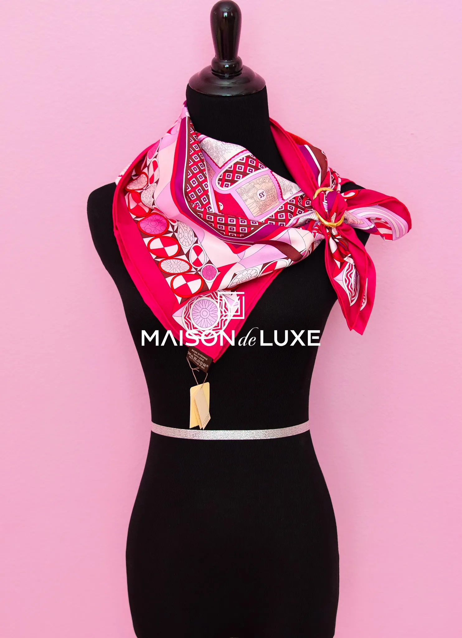 Hermes "Le Tour du Monde en 63 Cases" Fuchsia Twill Silk 90 cm Scarf