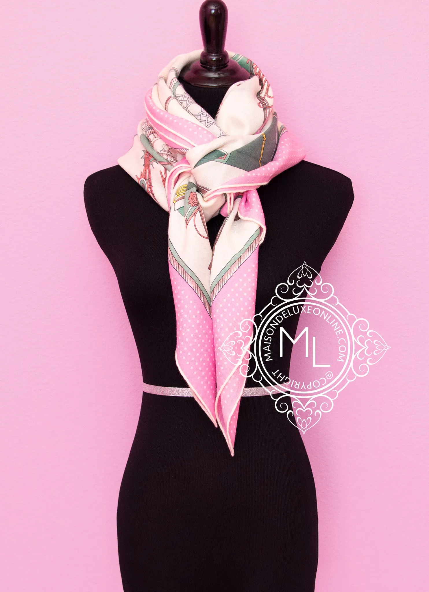 Hermes "Les Voitures à a Transformation" Pink Cashmere 140 GM Shawl Scarf