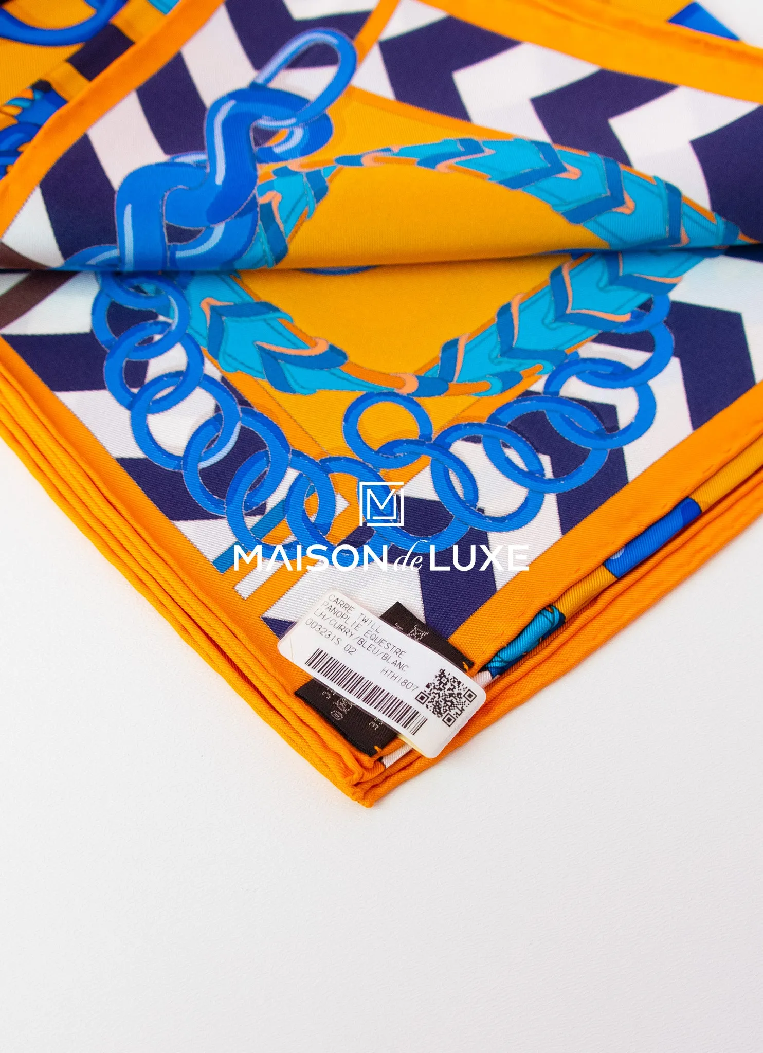 Hermes "Panoplie Equestre" Orange Twill Silk 90 cm Scarf