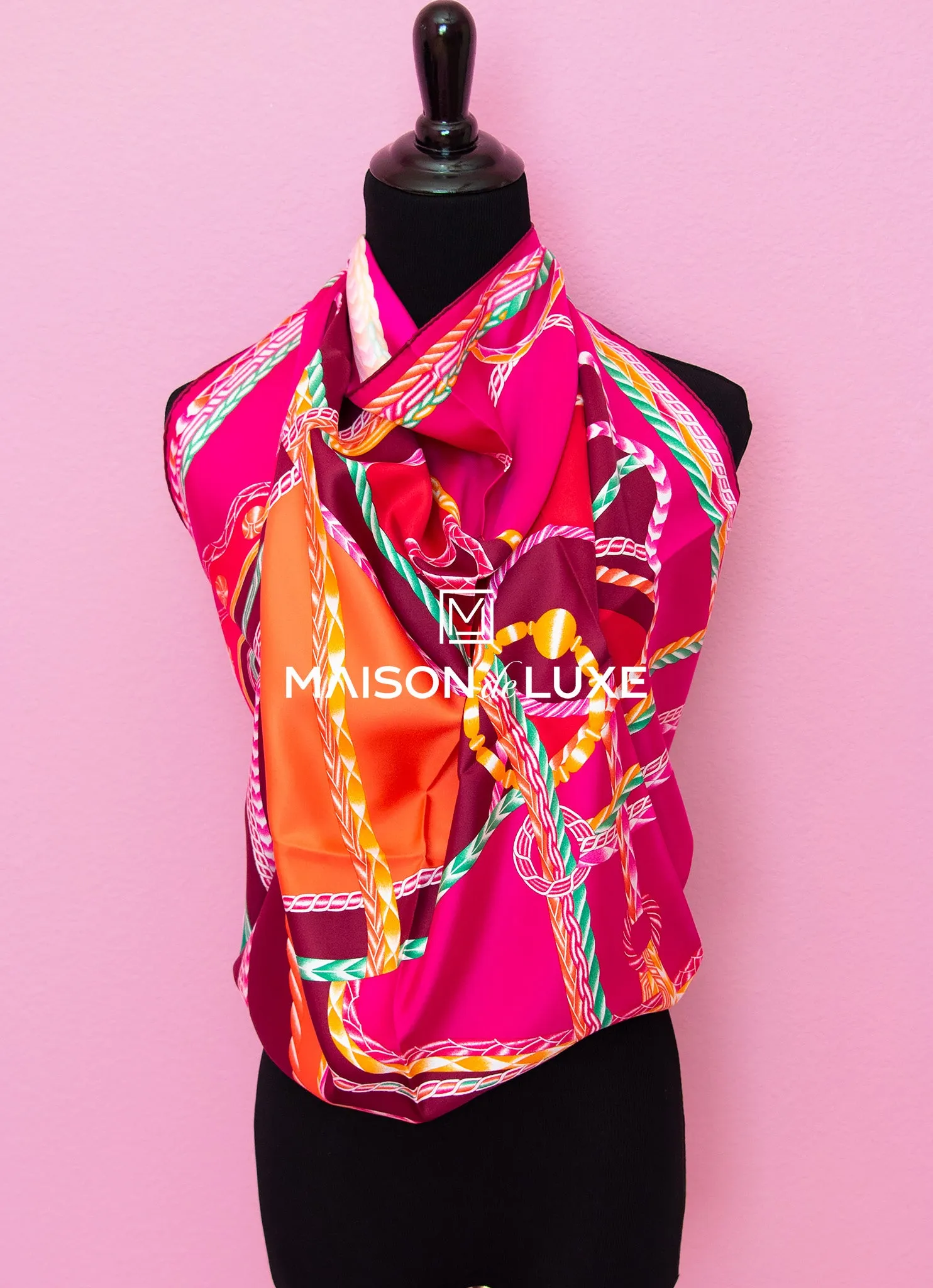 Hermes "Robe du Soir" Fuchsia Twill Silk 90 cm Scarf