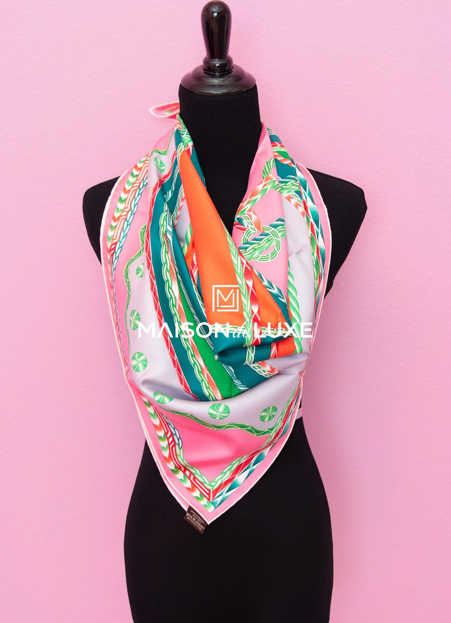 Hermes "Robe du Soir" Rose Twill Silk 90 cm Scarf