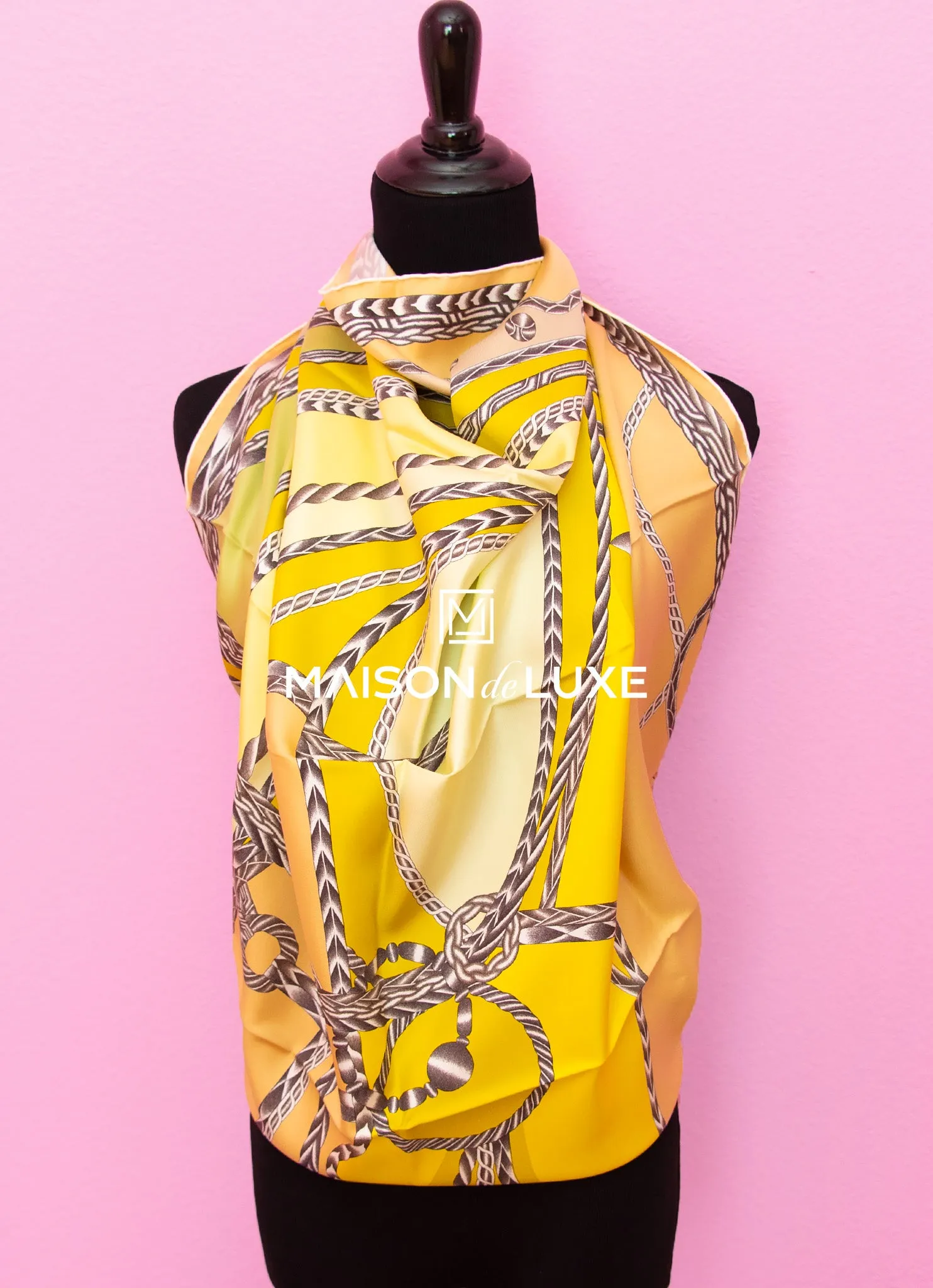 Hermes "Robe du Soir" Yellow Twill Silk 90 cm Scarf