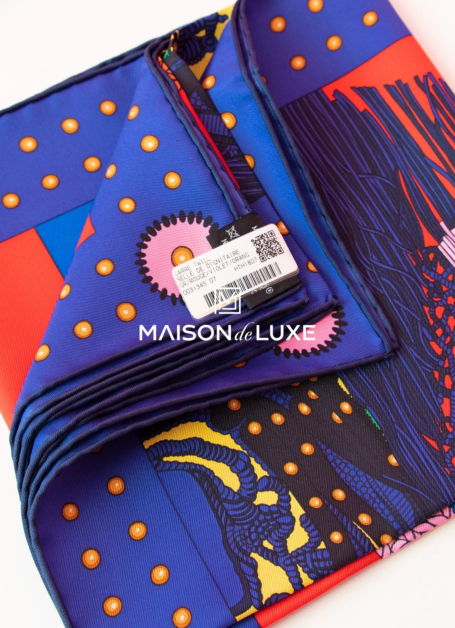 Hermes "Selle de Dignitaire" Violet Twill Silk 90 cm Scarf