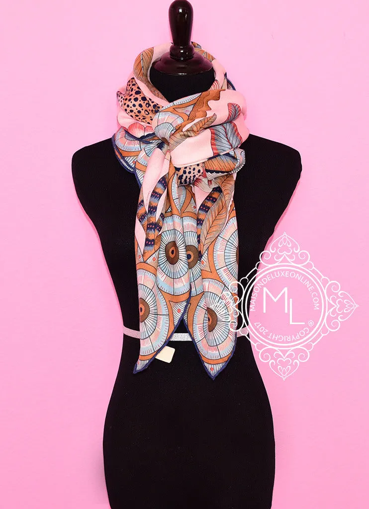 Hermes "The Savana Dance" Pink Cashmere 140 GM Shawl Scarf