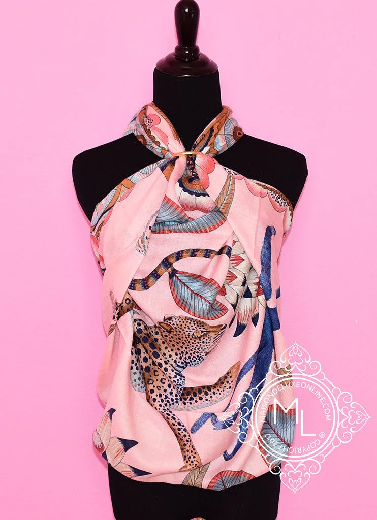 Hermes "The Savana Dance" Pink Cashmere 140 GM Shawl Scarf