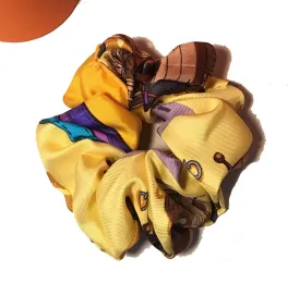 Hermes Vintage Handmade Ecuries Silk Scarf Scrunchie in Yellow